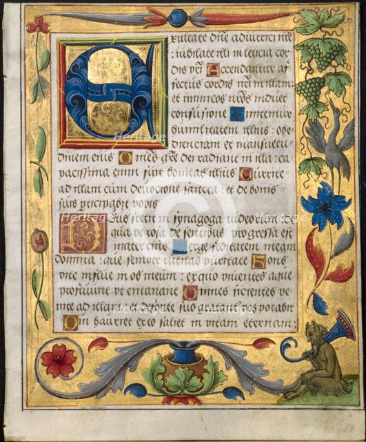 Leaf from a Psalter and Prayerbook: Initial E with Ornamental Border...(recto), c. 1524. Creator: Unknown.