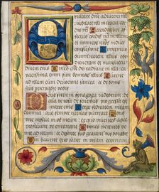 Leaf from a Psalter and Prayerbook: Initial E with Ornamental Border...(recto), c. 1524. Creator: Unknown
