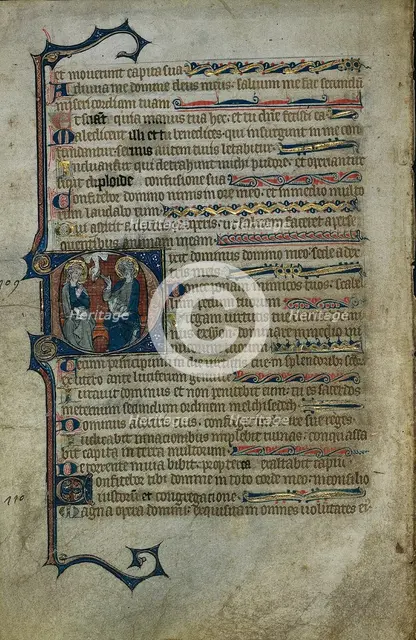 Leaf from a Psalter: Historiated Initial D with The Trinity, c.1310. Creator: Master of the Queen Mary Psalter (English), follower of.