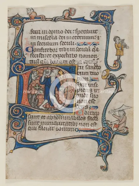 Leaf from a Psalter: Initial D: A Fool Rebuked by God, c. 1300-1320. Creator: Unknown.