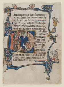 Leaf from a Psalter: Initial D: A Fool Rebuked by God, c. 1300-1320. Creator: Unknown