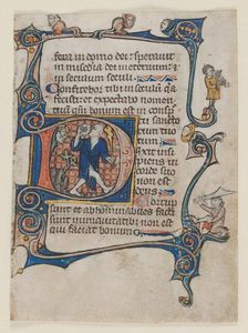 Leaf from a Psalter: Initial D: A Fool Rebuked by God, c. 1300-1320. Creator: Unknown