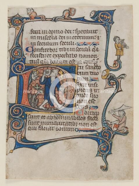 Leaf from a Psalter: Initial D: A Fool Rebuked by God, c. 1300-1320. Creator: Unknown.