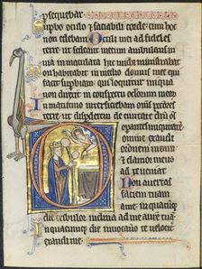 Leaf from a Psalter: Initial D: David in Prayer before an Altar and Christ in a Cloud..., c. 1270-12 Creator: Unknown