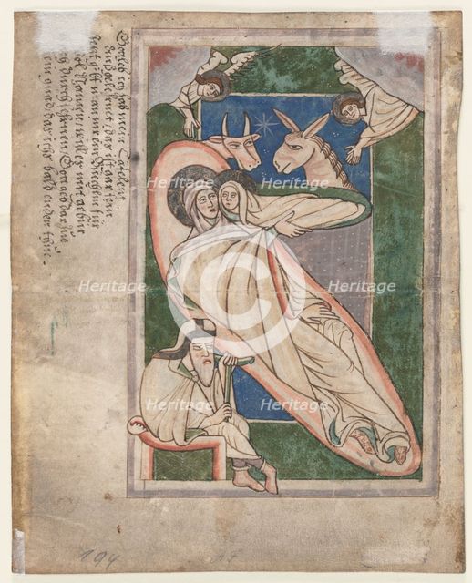 Leaf from a Psalter: Nativity (verso), early 1200s. Creator: Unknown.