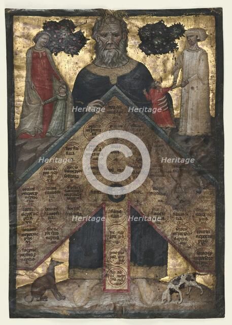 Leaf from a Volume of Johannes Andrea's "Lectura super arboris consanguinitatis..., c. 1331. Creator: Master of the Register of 1328 (Italian).