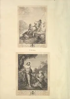 Leaf from Aedes Walpolianae mounted with two prints: (a): Three Soldiers; (b)..., 18th-19th century. Creators: Richard Earlom, William Walker