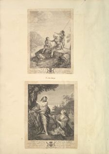 Leaf from Aedes Walpolianae mounted with two prints: (a): Three Soldiers; (b)..., 18th-19th century. Creators: Richard Earlom, William Walker