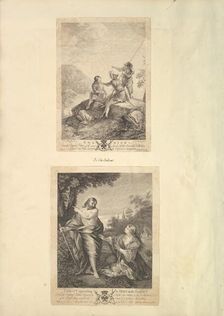 Leaf from Aedes Walpolianae mounted with two prints: (a): Three Soldiers; (b)..., 18th-19th century. Creators: Richard Earlom, William Walker
