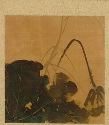 Leaf from Album of Seasonal Themes: Brush, Holder, and Leaves, 1847. Creator: Shibata Zeshin (Japanese, 1807-1891)