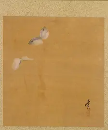 Leaf from Album of Seasonal Themes: Maple Leaves and Feather, 1847. Creator: Shibata Zeshin (Japanese, 1807-1891)