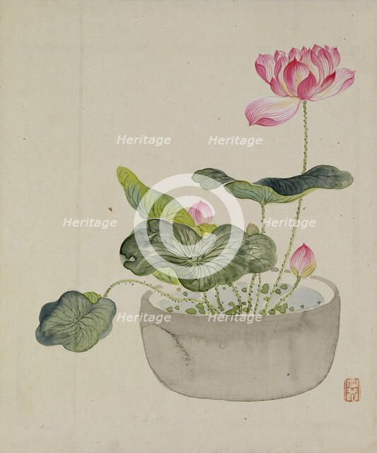 Leaf from Album Depicting Birds, Flowers, Landscapes, and Flower Pots, 1876. Creator: Yoshizawa Setsuan.