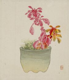 Leaf from Album Depicting Birds, Flowers, Landscapes, and Flower Pots, 1876. Creator: Yoshizawa Setsuan