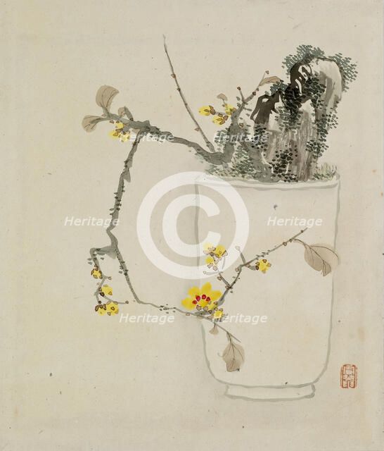 Leaf from Album Depicting Birds, Flowers, Landscapes, and Flower Pots, 1876. Creator: Yoshizawa Setsuan.