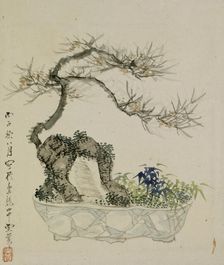 Leaf from Album Depicting Birds, Flowers, Landscapes, and Flower Pots, 1876. Creator: Yoshizawa Setsuan