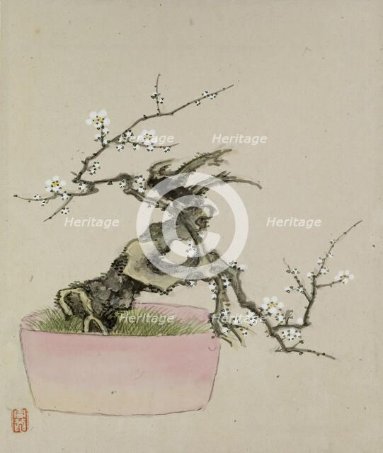 Leaf from Album Depicting Birds, Flowers, Landscapes, and Flower Pots, 1876. Creator: Yoshizawa Setsuan.