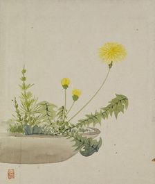 Leaf from Album Depicting Birds, Flowers, Landscapes, and Flower Pots, 1876. Creator: Yoshizawa Setsuan