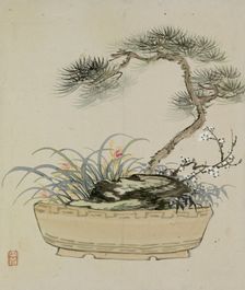 Leaf from Album Depicting Birds, Flowers, Landscapes, and Flower Pots, 1876. Creator: Yoshizawa Setsuan