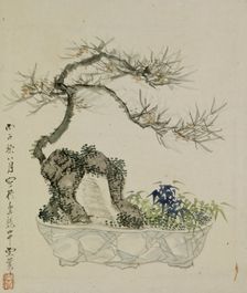 Leaf from Album Depicting Birds, Flowers, Landscapes, and Flower Pots, 1876. Creator: Yoshizawa Setsuan