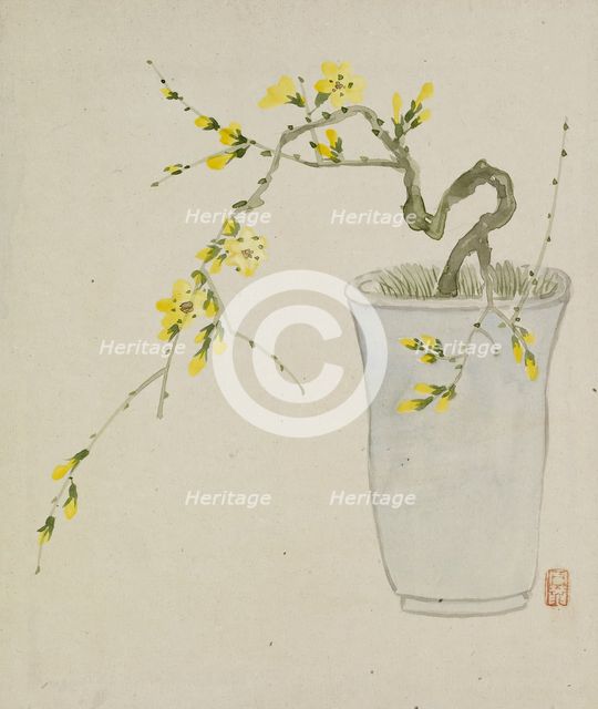 Leaf from Album Depicting Birds, Flowers, Landscapes, and Flower Pots, 1876. Creator: Yoshizawa Setsuan.