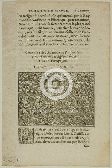 Leaf from Amadis de Gaule, plate 71 from Woodcuts from Books of the XVI Century, 1560... Creator: Unknown.