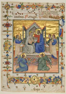 Leaf from an Antiphonary: Coronation of the Virgin, 1400s. Creator: Master of the Beffi Triptych (Italian, active 1390-1425), attributed to