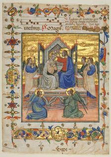 Leaf from an Antiphonary: Coronation of the Virgin, 1400s. Creator: Master of the Beffi Triptych (Italian, active 1390-1425), attributed to