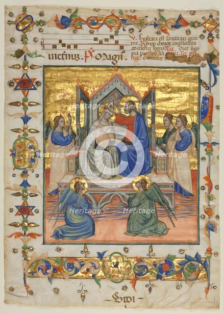 Leaf from an Antiphonary: Coronation of the Virgin, 1400s. Creator: Master of the Beffi Triptych (Italian, active 1390-1425), attributed to.
