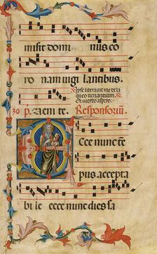 Leaf from an Antiphonary with the Initials E and S. Paul, 14th century. Creator: Unknown