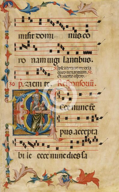 Leaf from an Antiphonary with the Initials E and S. Paul, 14th century. Creator: Unknown.