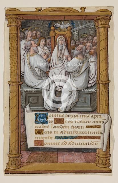 Leaf from Book of Hours: Pentecost with Virgin Mary, c1515. Creator: Master of Morgan 85.