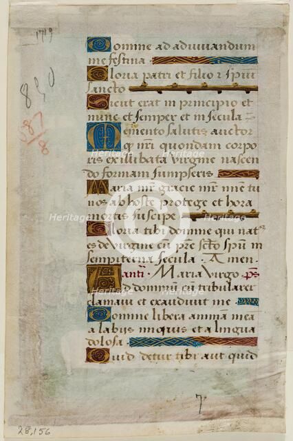 Leaf from Book of Hours: Text with Nine Ornamental Initials, c1515. Creator: Master of Morgan 85.