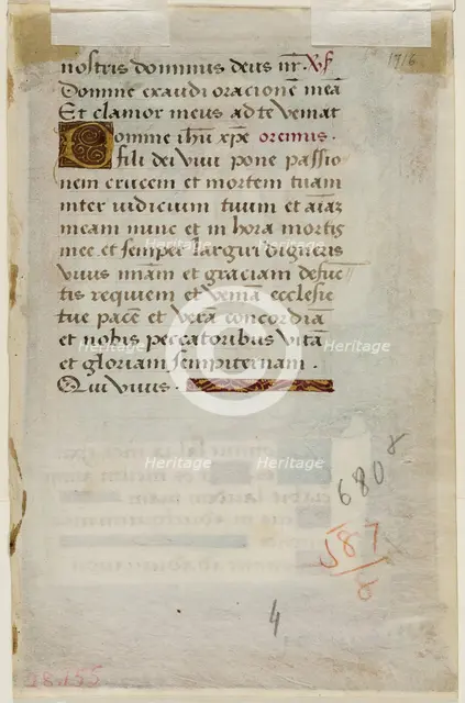 Leaf from Book of Hours: Text with Ornamental Initial "D", c1515. Creator: Master of Morgan 85.
