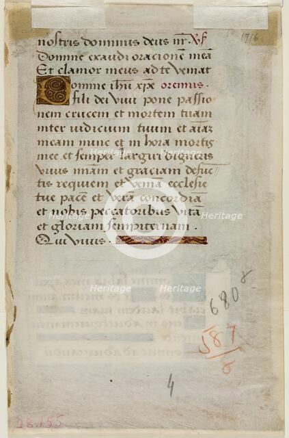 Leaf from Book of Hours: Text with Ornamental Initial "D", c1515. Creator: Master of Morgan 85.