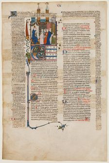 Leaf from Gratian's DECRETUM: Bishop Swearing Falsely, early 14th century. Creator: Unknown
