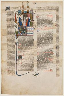 Leaf from Gratian's DECRETUM: Bishop Swearing Falsely, early 14th century. Creator: Unknown