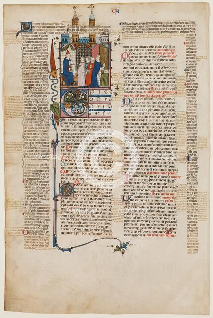 Leaf from Gratian's DECRETUM: Bishop Swearing Falsely, early 14th century. Creator: Unknown.