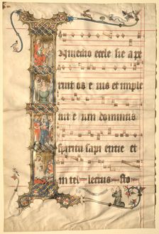Leaf from the Wettinger Gradual: Historiated Initial (I)..., c1330. Creator: Second Master of the Wettinger Gradual (German)