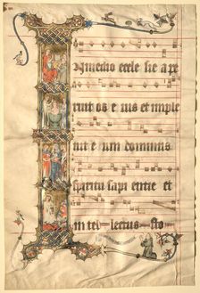 Leaf from the Wettinger Gradual: Historiated Initial (I)..., c1330. Creator: Second Master of the Wettinger Gradual (German)