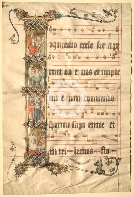 Leaf from the Wettinger Gradual: Historiated Initial (I)..., c1330. Creator: Second Master of the Wettinger Gradual (German).