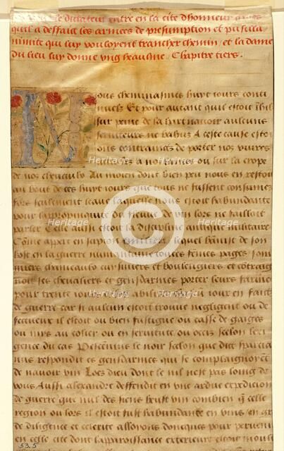 Leaf from Thenaud's TRIUMPHES: Text with Ornamental "N", 1517. Creator: Master of Thenaud's Triomphes.