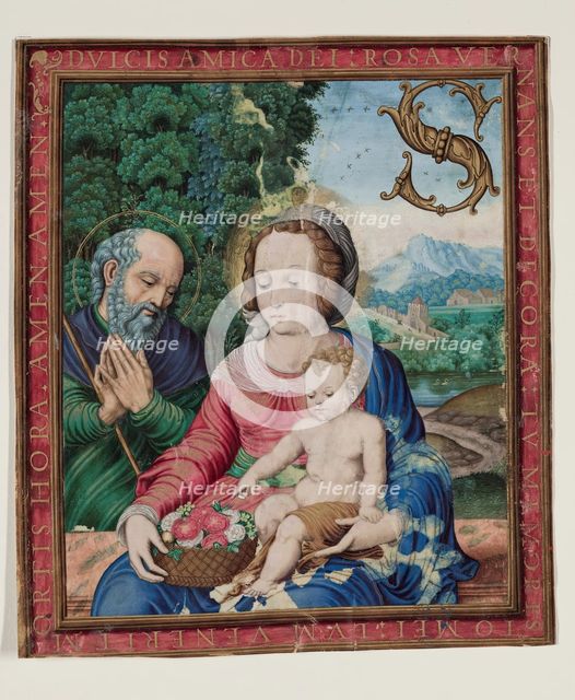 Leaf Fragment with Framed Miniature with Holy Family and Initial "S", 16th century. Creator: Unknown.