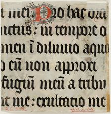 Leaf Fragment with Text with Ornamental "P", 15th century. Creator: Unknown
