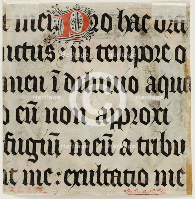 Leaf Fragment with Text with Ornamental "P", 15th century. Creator: Unknown.