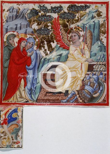 Leaf Fragment with Three Marys at the Tomb, c1350. Creator: Unknown.