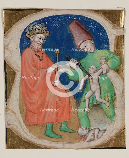 Leaf Fragment: Historiated "S" with Massacre of the Innocents, c1400. Creator: Unknown.