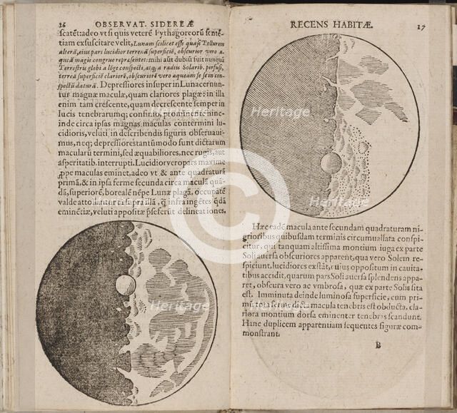 Leaf of book Sidereus Nuncius (Sidereal Messenger) by Galileo Galilei, 1610. Artist: Galilei, Galileo (1564-1642)