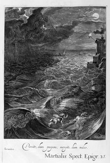 Leander Swims Over the Hellespont to Meet his Mistress Hero, 1655. Creator: Unknown