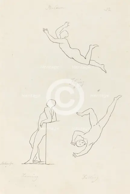 Leaning, Flying and Falling, published 1829. Creator: George Scharf.