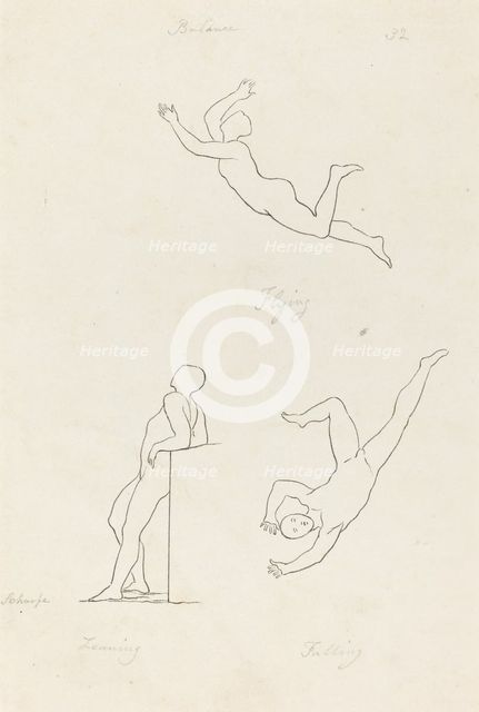 Leaning, Flying and Falling, published 1829. Creator: George Scharf.